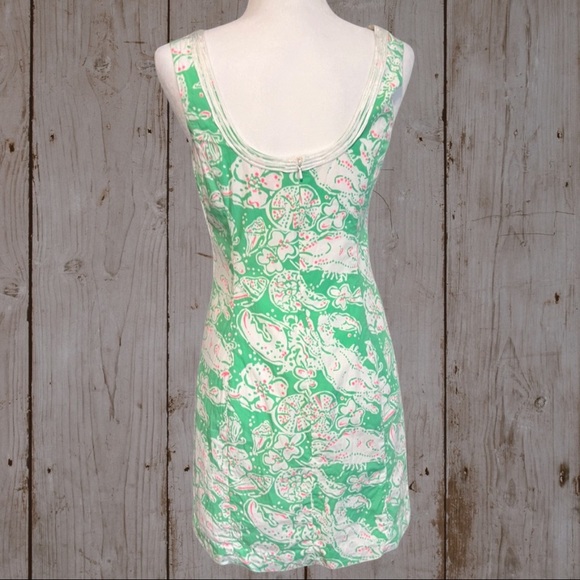 Lilly Pulitzer Short Janice Dress in Beach Bash Print, Green White & Pink Size 4 - Picture 2 of 15
